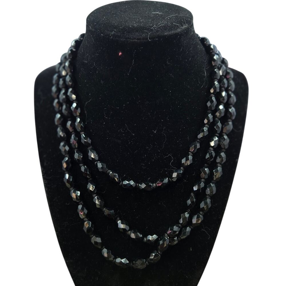 Vintage Black Beaded Chunky Statement Long Necklace (for Layering)